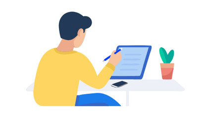 Illustration of person writing on tablet for blog post about digital note taking and productivity tips