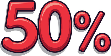 Red 50 percent discount sign icon, a symbol of a business sale