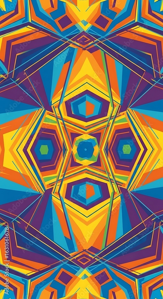 Poster vibrant kaleidoscope of geometrical shapes creating a dynamic and modern design