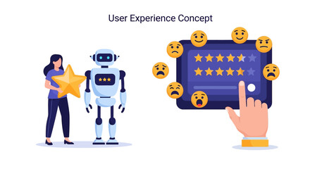 Flat Illustration Rating Concept with Robot and Customer Experience Feedback