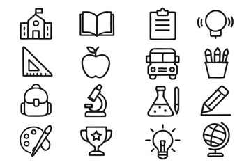 School icon set. Containing education, learning, teacher, book, E-learning, graduation, school subjects, classroom, students and more. Editable line icons. Vector illustration.