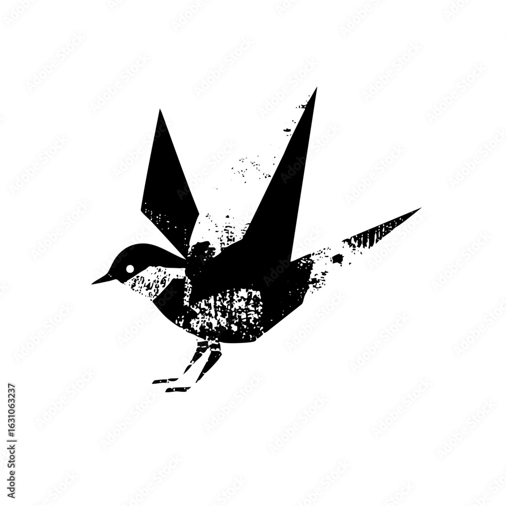 Poster vector dynamic bird with spread wings in monochrome style.