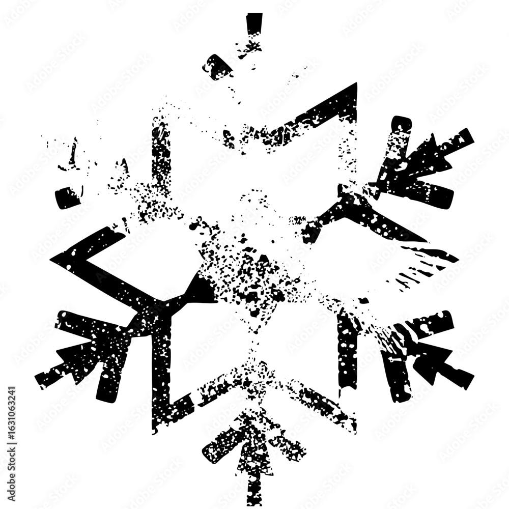 Poster vector abstract snowflake with textured edges.