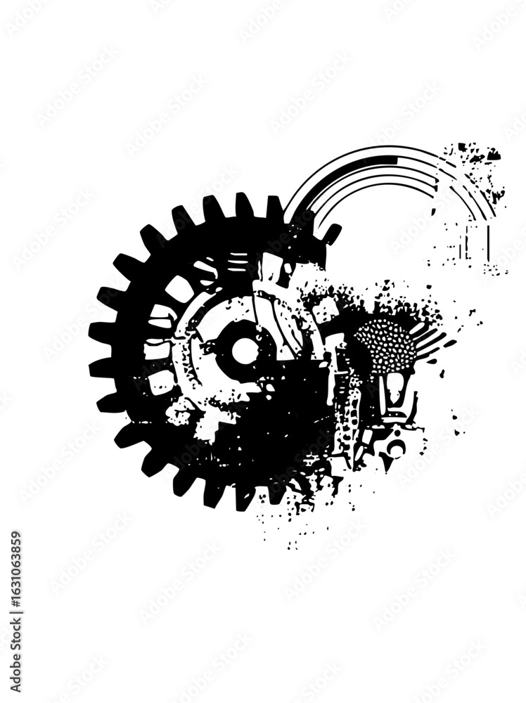 Poster vector intricate mechanical gears and clockwork with distressed texture.