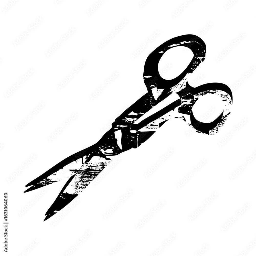 Poster vector distressed black vector of open scissors.