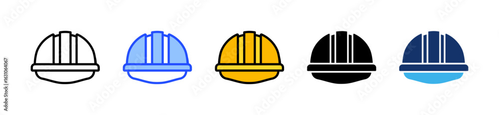Poster construction helmet icon collection with multiple styles