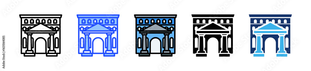 Poster historical building icon collection with multiple styles