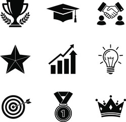 A black vector illustration set of education icons with a tree and sun, perfect for a modern design project