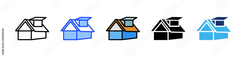 Poster roof design icon collection with multiple styles