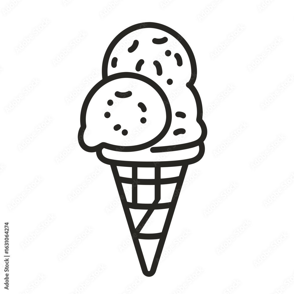 Poster cone with three scoops of flavored ice cream on a transparent background