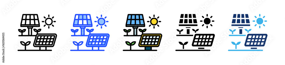 Poster solar panels icon collection with multiple styles