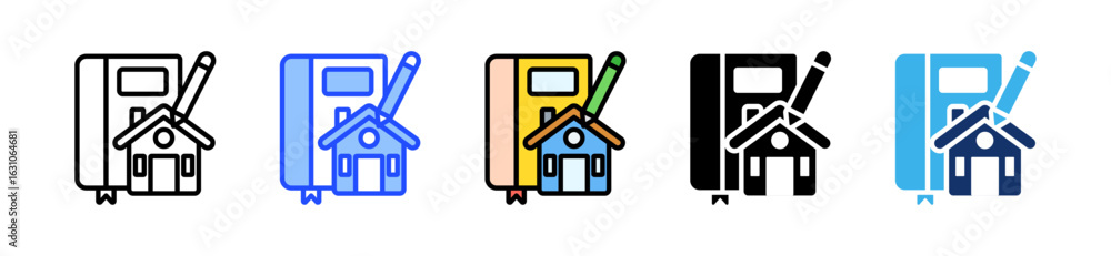 Poster property document icon collection with multiple styles
