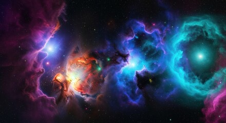 Colorful Cosmic Nebula with Stars, Galaxy, Space Dust