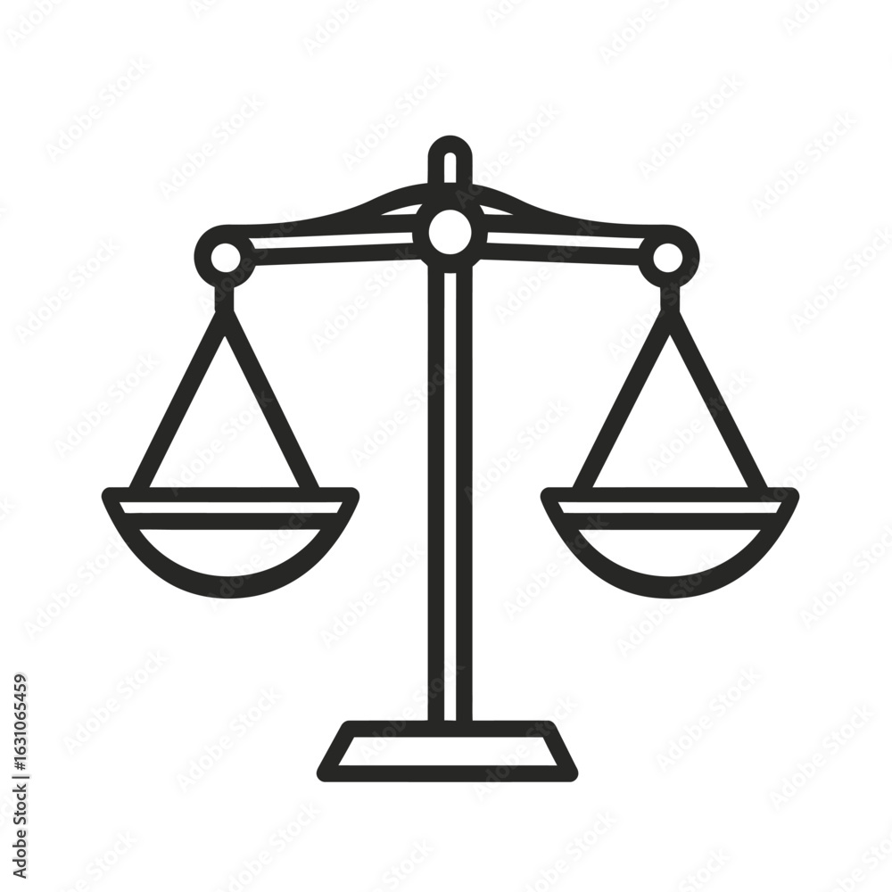 Poster detailed scales of justice outline icon with balancing design on transparent layer