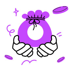 Purple Gift for you concept illustrations in various activities of e-commerce, delivery, shopping, giving or sending gifts, surprises and celebrations.