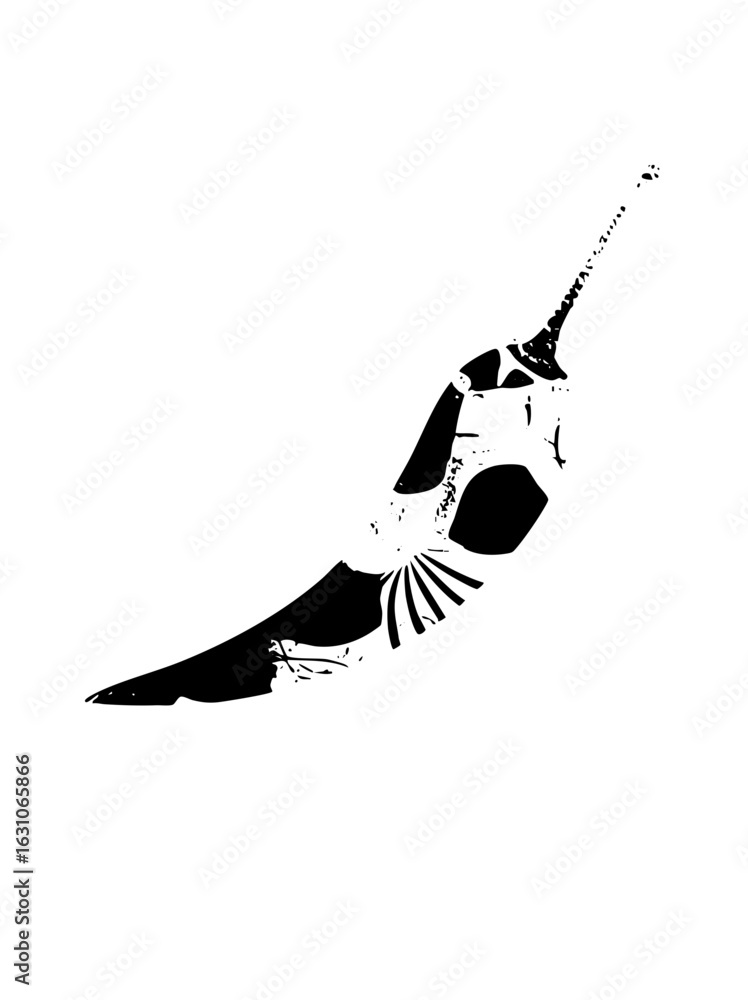Poster vector abstract whale skeleton with sharp lines.