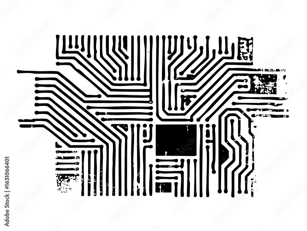 Poster vector intricate circuit board with detailed pathways.