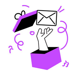 Purple Gift for you concept illustrations in various activities of e-commerce, delivery, shopping, giving or sending gifts, surprises and celebrations.