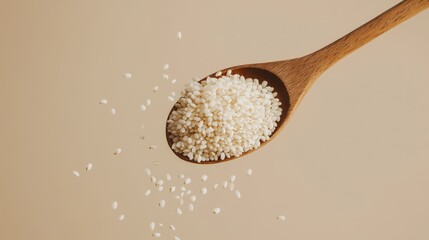 Rice on wooden spoon