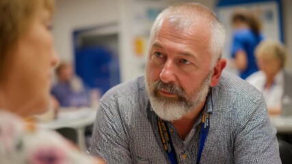 Closeup of chaplain attentively listening to a patients concerns in a ward providing emotional and spiritual guidance in a compassionate setting.