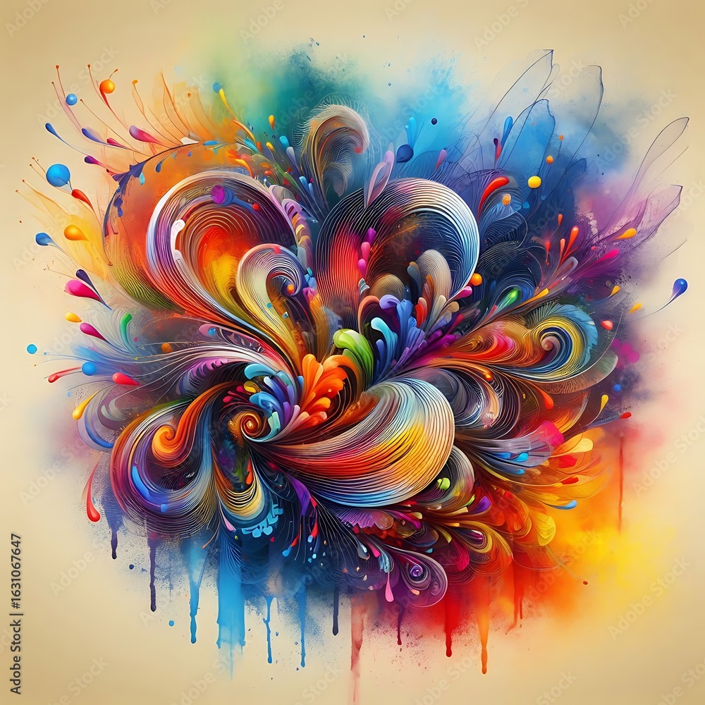 Poster vibrant abstract explosion of colorful swirls and splashes, dynamic energy and creativity unleashed
