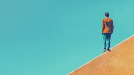 Person stands on angled wall