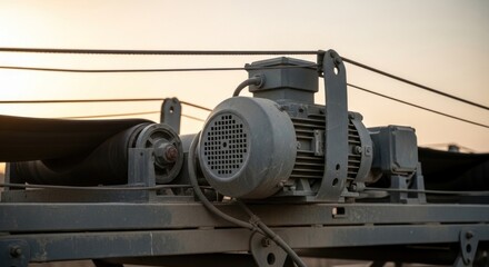 Electric motor driving a conveyor belt, industrial machinery for material handling in a manufacturing or mining environment, conveying materials