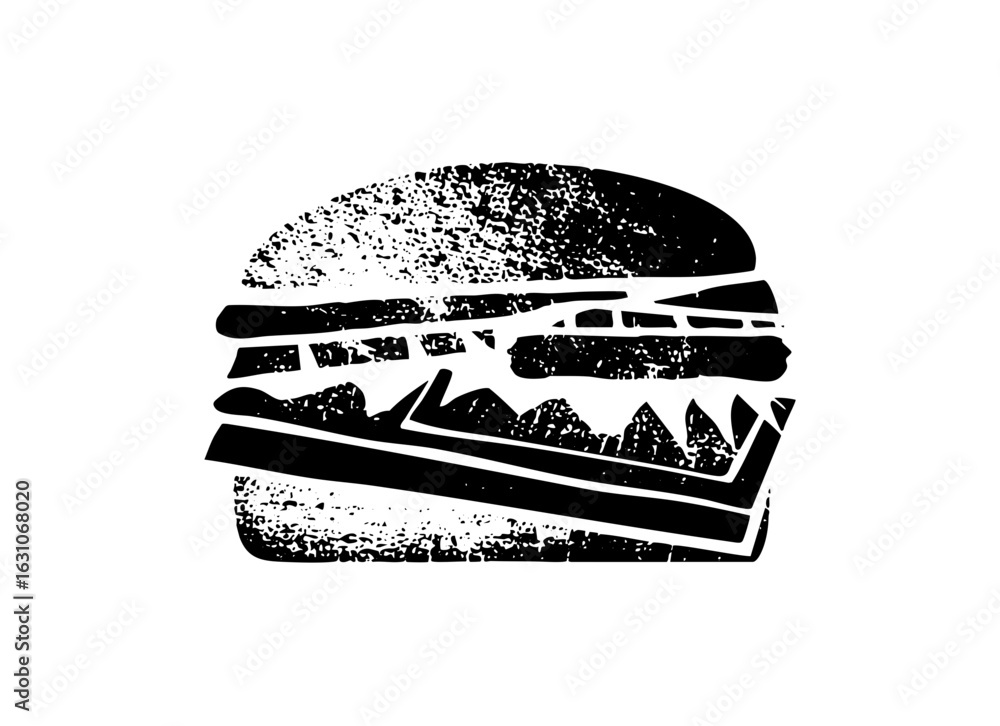 Poster vector bold monochrome of a stacked burger with visible layers.
