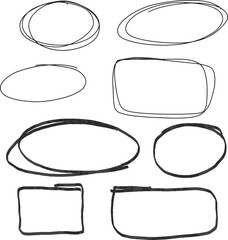 Hand drawn circle and rectangle frames collection. doodle style marker stroke highlight. Vector illustration