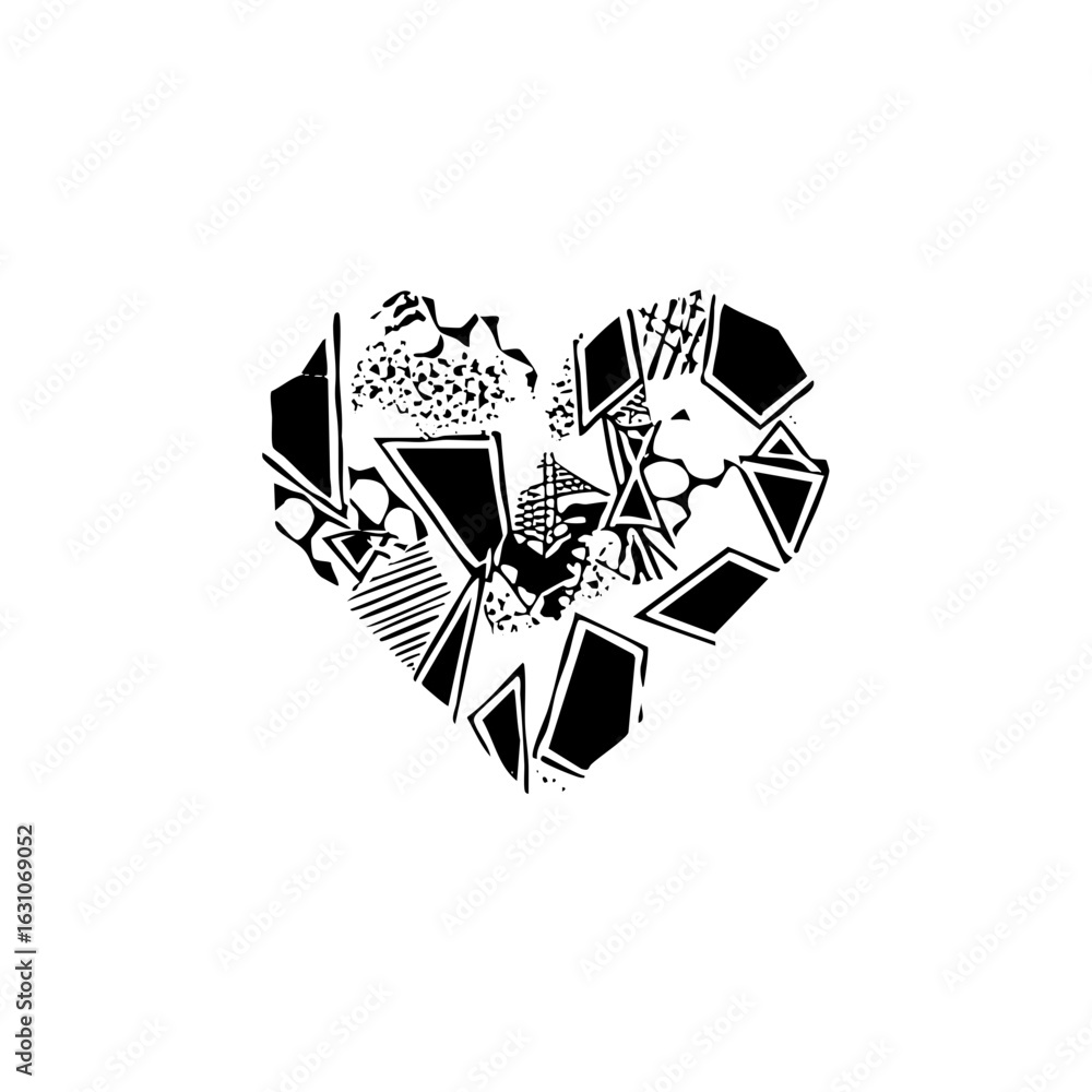 Poster vector abstract shattered heart with geometric shapes.