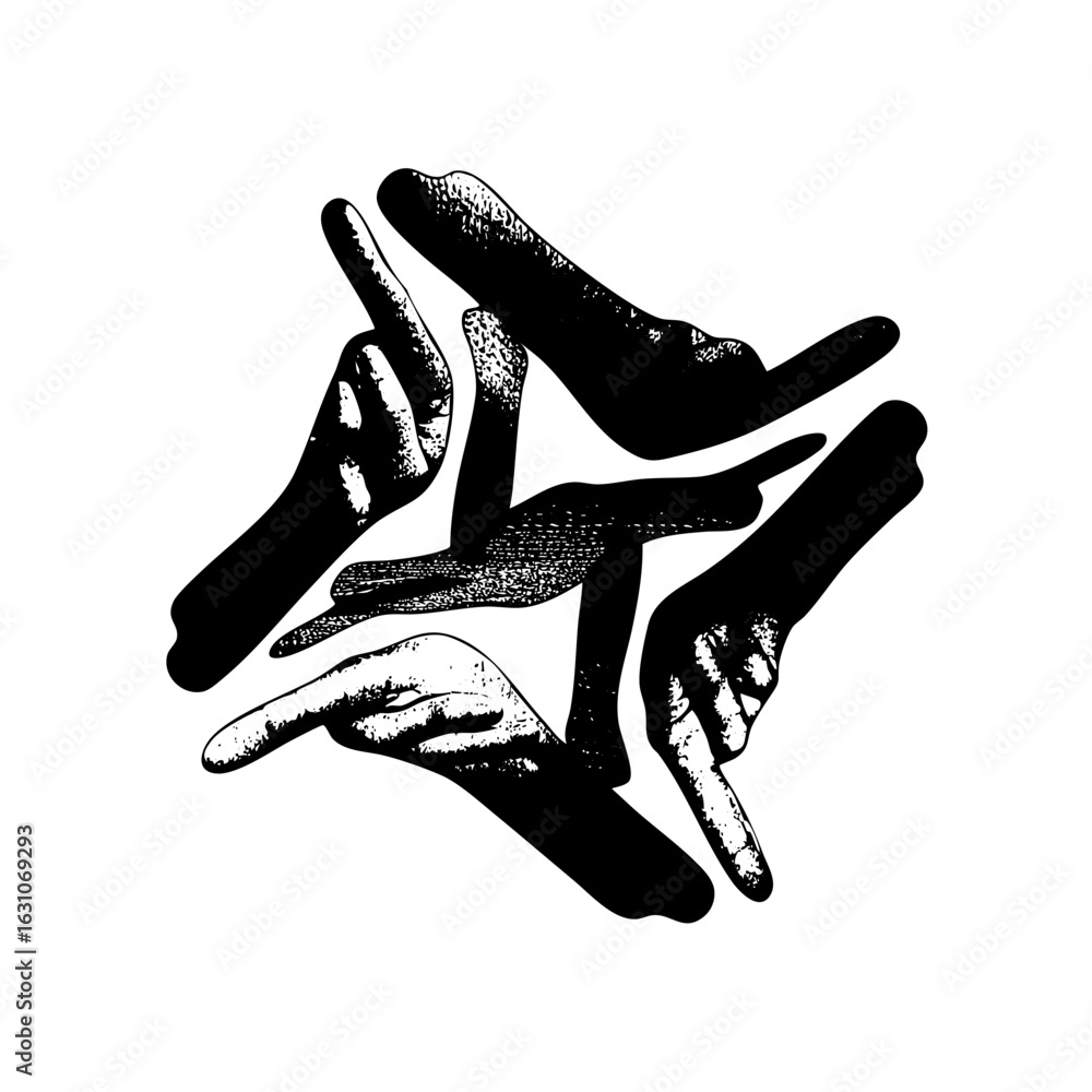 Poster vector interlocking hands create a dynamic abstract symbol.