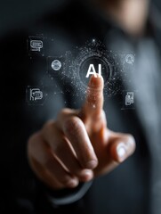 Person touches holographic AI interface