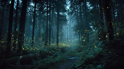 Fototapeta premium Enchanted Firefly Forest Path