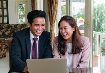 Fototapeta premium Young Professionals Collaborate Home Office Photo Indoor Setting Close-up Business Interaction