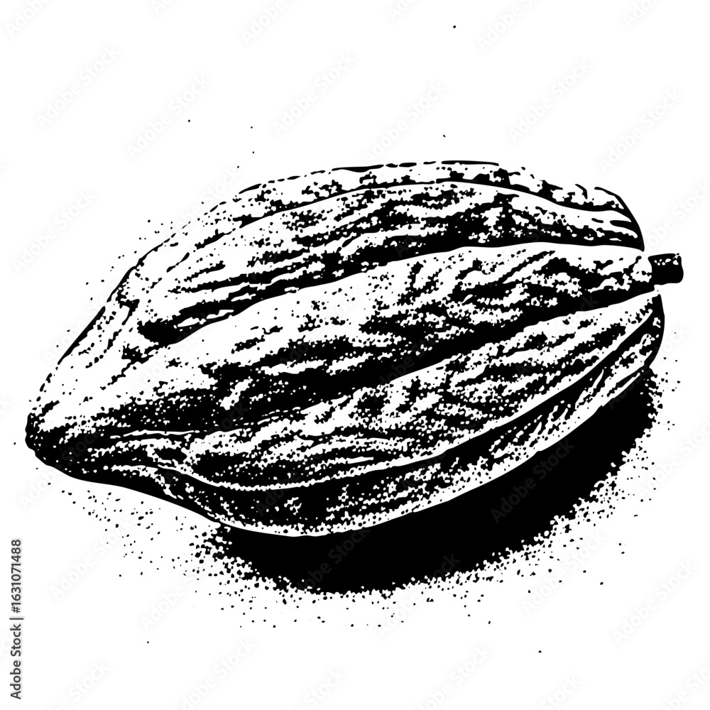 Aufkleber vector detailed of a cocoa pod with textured surface.