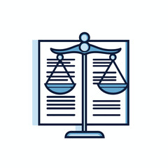 Illustration of scales of justice displayed on a document, law and legal concept