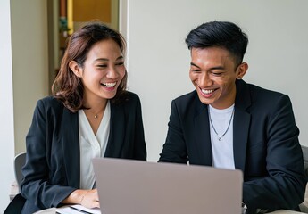 Obraz premium Modern Office Space for Young Asian Professionals Emphasizing Teamwork and Collaboration Dynamics