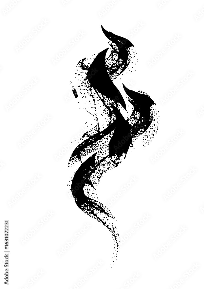 Poster vector abstract black brushstroke with swirling dynamic lines.