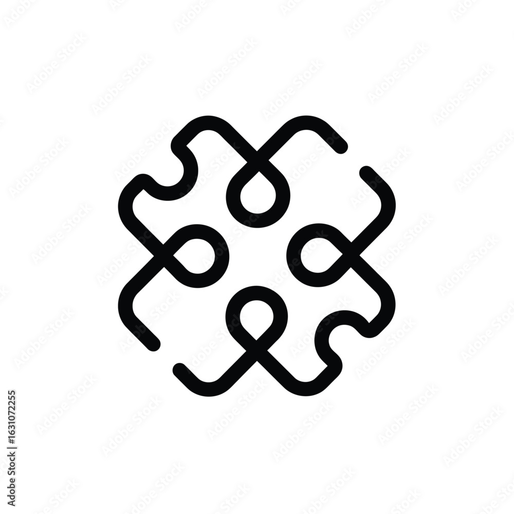 Poster interlocking loops abstract black line art, knot pattern with transparent backdrop