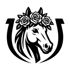 Horse Racing derby logo icon with transparent background in black and white style
