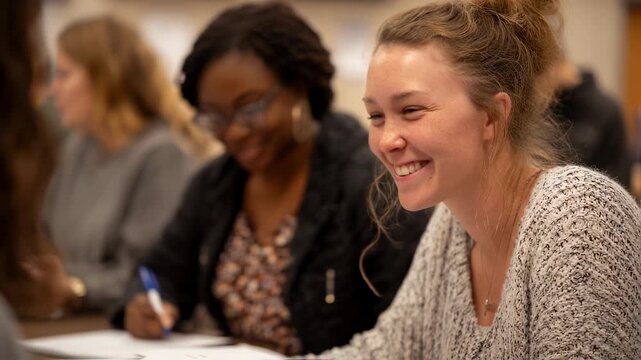 Group workshop at a career center where a coach teaches resume building strategies helping participants tailor their profiles for diverse industry roles.