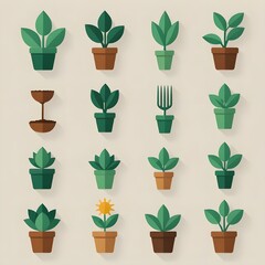 Succulent and Cactus Collection – Flat Icon Set