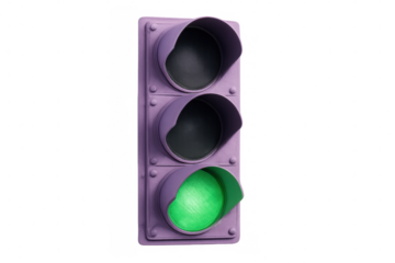 Green light glowing on purple traffic signal against transparent backdrop