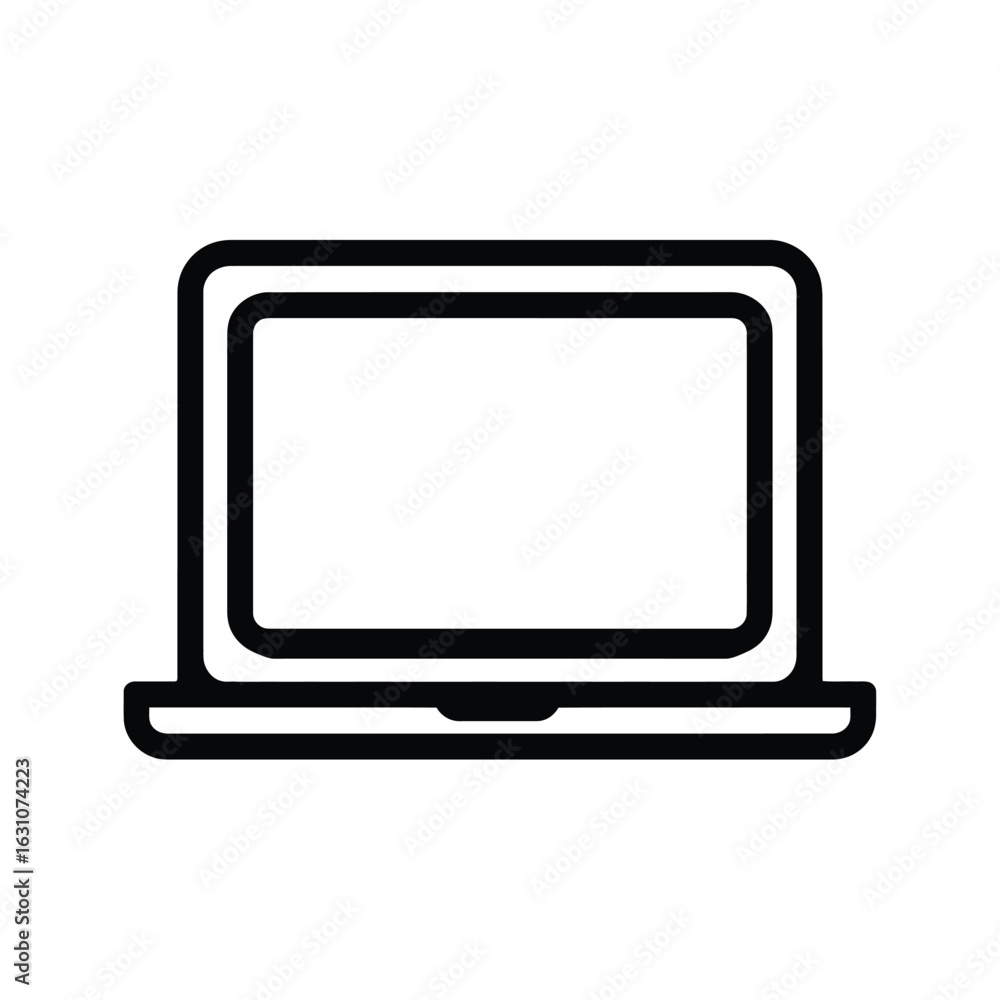 Poster isolated laptop outline with blank screen on transparent background line art icon