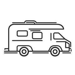 Isolated line art Camper, tourism design, mobile home with transparent background