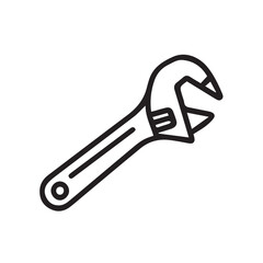 Stylized vector image of an adjustable wrench, presented in black and white with bold black outlines for a sharp, simplified mechanical icon design.