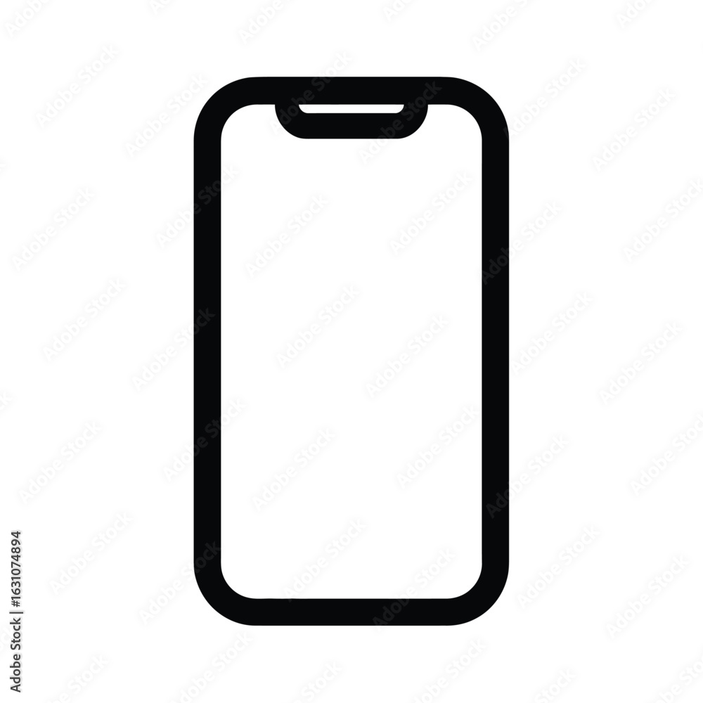 Poster isolated mobile phone shape with rounded corners and notch on transparent background