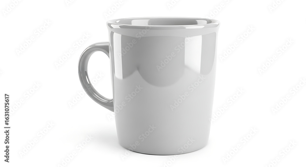 Poster a simple white ceramic mug with a handle sitting on a plain white background in a studio setting ai 