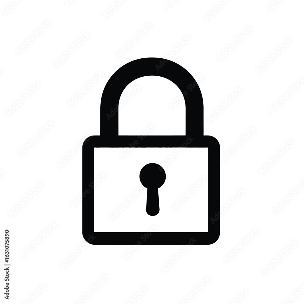 Poster isolated simple closed black padlock with keyhole on transparent background
