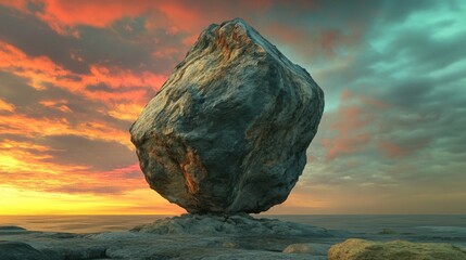 Balancing rock formation at sunset